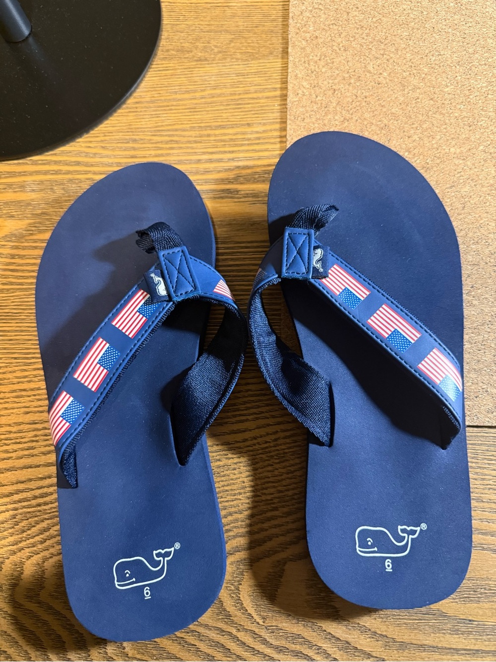 Vineyard Vines Navy Flip Flops with American Flag Strap
